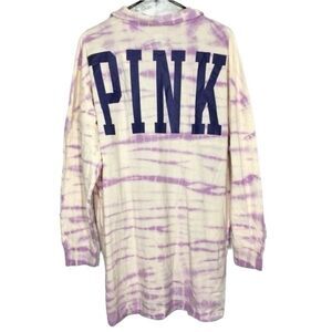 NWT VICTORIA'S SECRET PINK TIE DYE LONG SLEEVE VARSITY POLO T-SHIRT DRESS MEDIUM